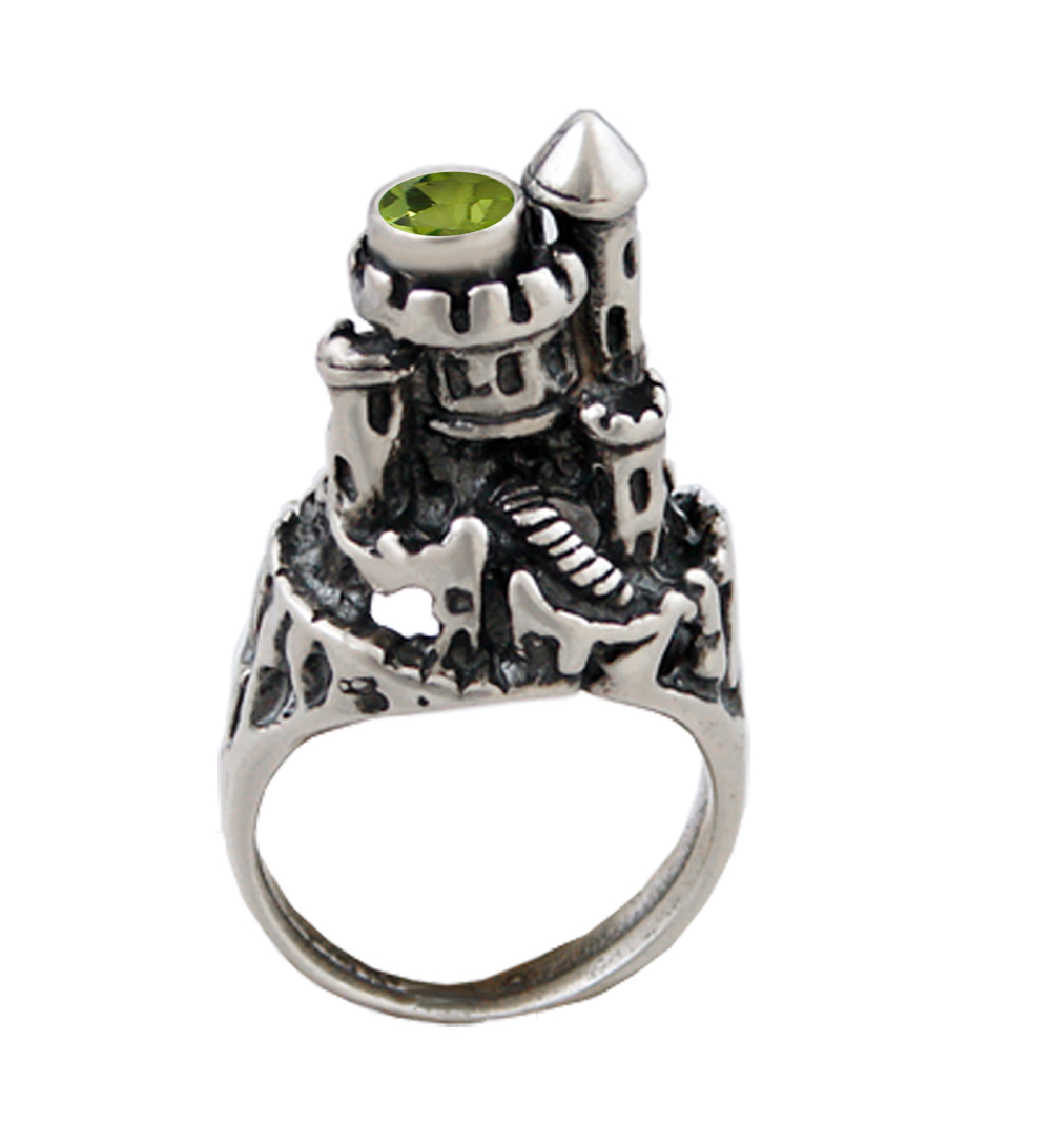 Sterling Silver Impractical But Fablous Castle Ring With Peridot Size 8